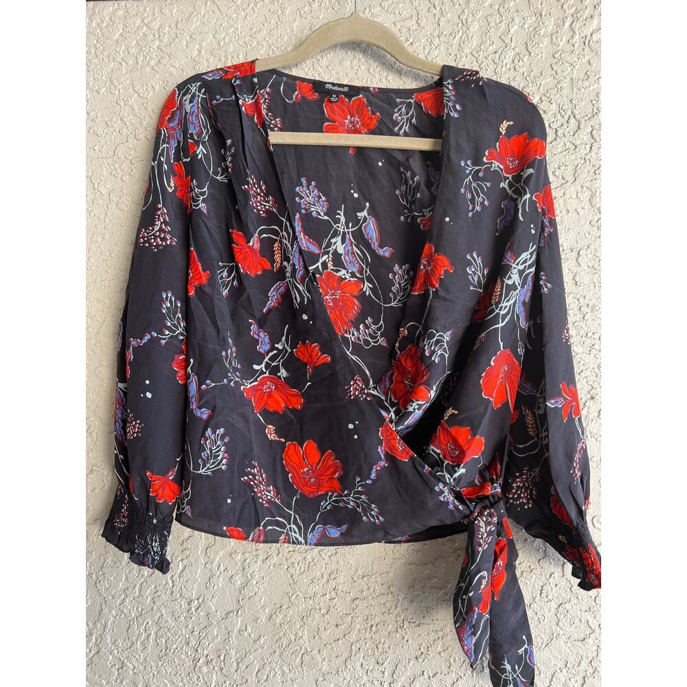 Madewell size XS floral silk wrap blouse top
